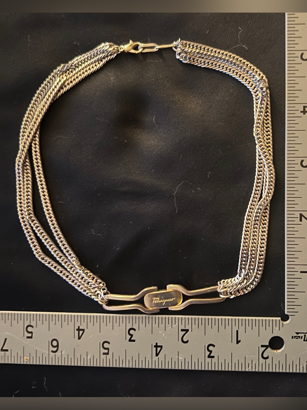 Ferragamo Vintage Hardware Necklace Silver Double Cuban Choker 14.5-15β - Picture 5 of 6